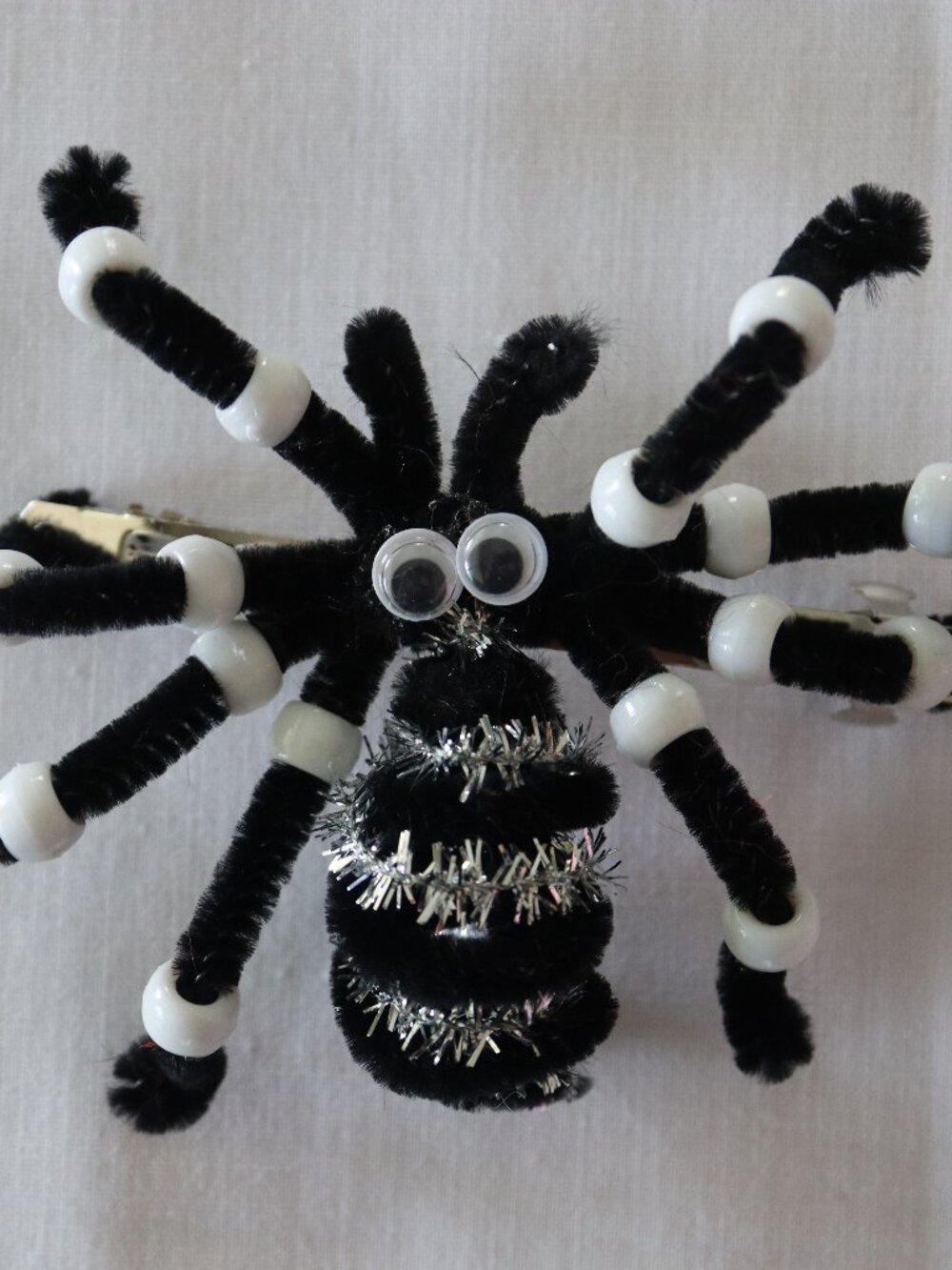Halloween French Barrette Handmade Black and White 4" x 4"